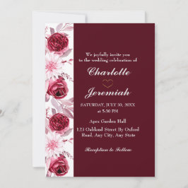 Convite Casamento de Script Burgundy Rosa Rosa Blush Elega