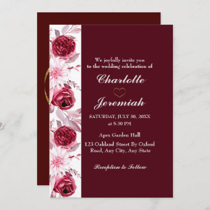 Convite Casamento de Script Burgundy Rosa Rosa Blush Elega
