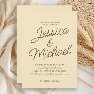 Convite Casamento de Script Castanho Amarelo-Amarelo-Mante