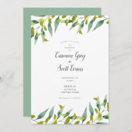 Convite Casamento de Script Chic Moderno Elegante Greenery