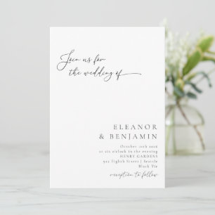 Convite Casamento de Script Chic Preto-Branco Minimalista 