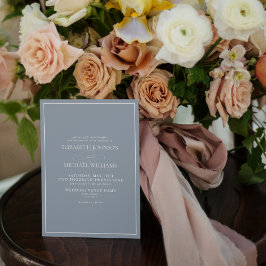 Convite Casamento de Script Clássico Azul com Dusty Formal