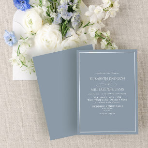 Convite Casamento de Script Clássico Azul com Dusty Formal