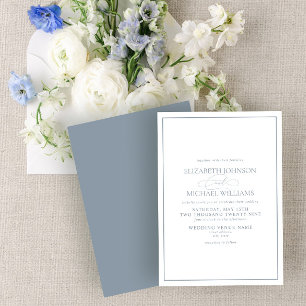 Convite Casamento de Script Clássico Azul com Dusty Formal