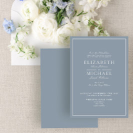 Convite Casamento de Script Clássico Azul Elegante Dusty