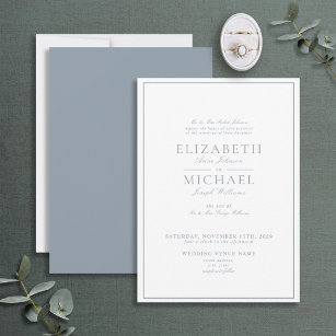 Convite Casamento de Script Clássico Azul Elegante Dusty