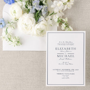 Convite Casamento de Script Clássico Azul-Marinho Elegant