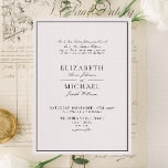 Convite Casamento de Script Clássico Branco e Preto Elegan<br><div class="desc">Celebrar a união de dois corações e duas famílias unidas com nosso convite especial ao casamento clássico preto e branco, honrando a tradição apreciada de ambos os grupos de pais que hospedam a celebração. Este convite é um belo testemunho da unidade, do amor, e da fusão de famílias, cuidadosamente trabalhado...</div>