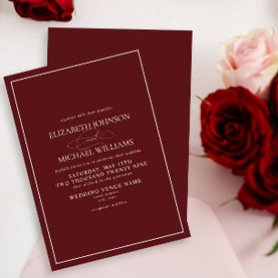 Convite Casamento de Script Clássico da Burgundy Formal