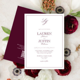Convite Casamento de Script Clássico de Borgonha com Códig