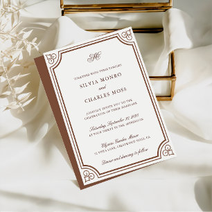 Convite Casamento de Script Clássico Elegante Brown & Ecru