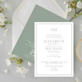 Convite Casamento de Script Clássico Verde do Sage do Códi