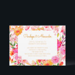 Convite Casamento de Script das Flores de Água Rosa e Lara<br><div class="desc">Chá de panela de Tipografia de Script de Flores de Cores de Água Cor-de-Rosa e Laranja Personalizadas</div>