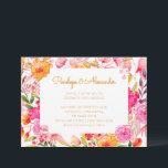 Convite Casamento de Script das Flores de Água Rosa e Lara<br><div class="desc">Chá de panela de Tipografia de Script de Flores de Cores de Água Cor-de-Rosa e Laranja Personalizadas</div>