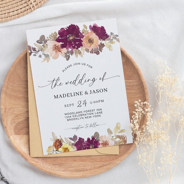Convite Casamento de Script de Aquarela Floral de Chic Aut (Criador carregado)