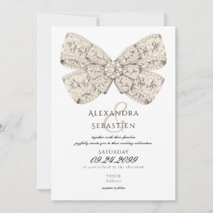 Convite Casamento de Script de Arco de Beige com Ouros Vin