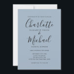 Convite Casamento de Script de Assinatura Azul com Dusty M<br><div class="desc">Convite de casamento empoeirado e empoeirado,  com nomes de estilo de assinatura,  este convite de casamento azul e branco empoeirado para na moda pode ser personalizado com suas informações em caracteres brancos. Projetado por Thisnotme©</div>