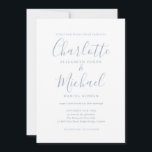 Convite Casamento de Script de Assinatura Azul com Dusty M<br><div class="desc">Convite de casamento empoeirado e empoeirado,  com nomes de estilo,  este convite de casamento azul e branco empoeirado na moda pode ser personalizado com suas informações em caracteres azuis empoeirados. Projetado por Thisnotme©</div>