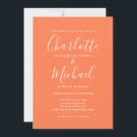 Convite Casamento de Script de Assinatura Coral Elegante<br><div class="desc">Convite de casamento de script de assinatura elegante com nomes de estilo de assinatura,  este convite de casamento branco e na moda pode ser personalizado com suas informações em letras brancas chic. Projetado por Thisnotme©</div>