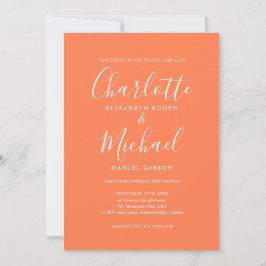 Convite Casamento de Script de Assinatura Coral Elegante