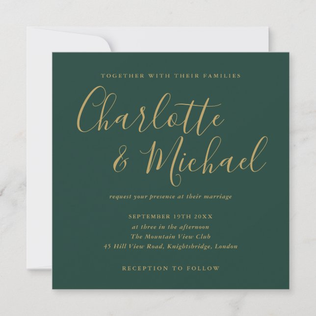 Convite Casamento De Script De Assinatura Emerald Green E  (Frente)