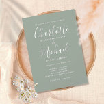 Convite Casamento de Script de Assinatura Moderna Elegante<br><div class="desc">Projetado para coordenar com a nossa coleção de casamento Signature. Apresentando nomes de estilo de assinatura,  este elegante convite de casamento de sábado prateado pode ser personalizado com suas informações em caracteres brancos. Você pode personalizar a cor de fundo para corresponder ao seu tema de casamento. Projetado por Thisnotme©</div>