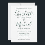 Convite Casamento de Script de Assinatura Verde Esmeralda<br><div class="desc">Apresentando nomes de estilo de assinatura,  este convite elegante para casamento pode ser personalizado com suas informações em caracteres verdes esmeraldas. Projetado por Thisnotme©</div>