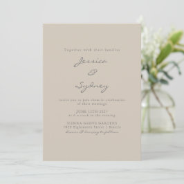 Convite Casamento de Script de Beige Moderno Minimalista