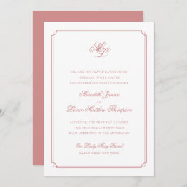 Convite Casamento de Script de Blush de Rosa Monograma Ele