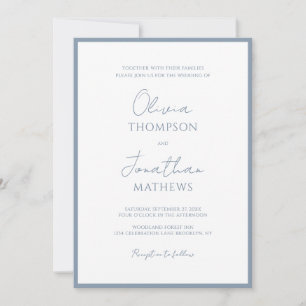 Convite Casamento de Script de Borda Azul Simples Dusty