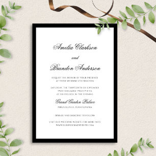 Convite Casamento de Script de Borda Preta e Branca Elegan