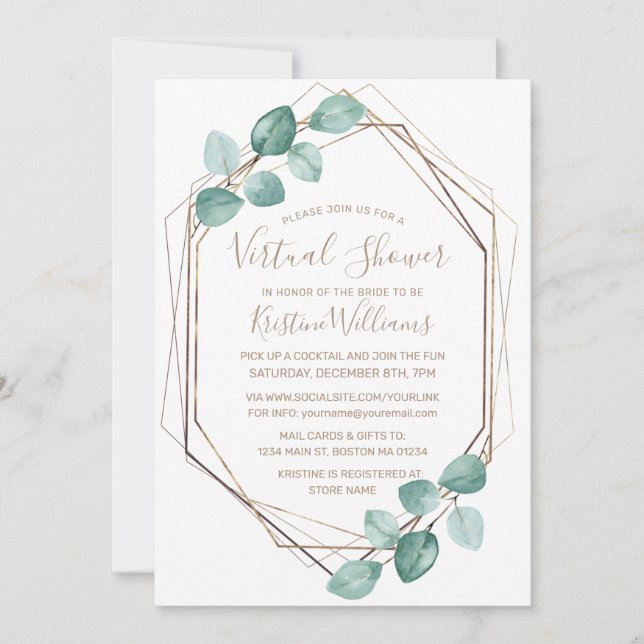 Convite Casamento de Script de Café Eucalyptus Watercolor  (Frente)