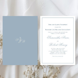 Convite Casamento de Script de Caligrafia Azul Dusty