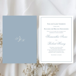 Convite Casamento de Script de Caligrafia Azul Dusty