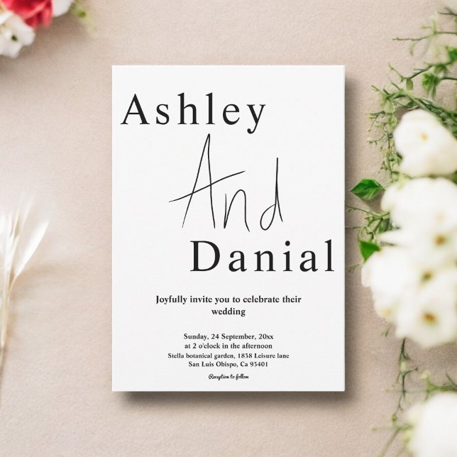 Convite Casamento De Script De Caligrafia Branca E Preta E (Criador carregado)