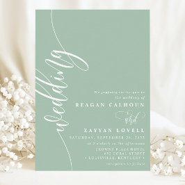 Convite Casamento de Script de Caligrafia Dusty Mint Elega