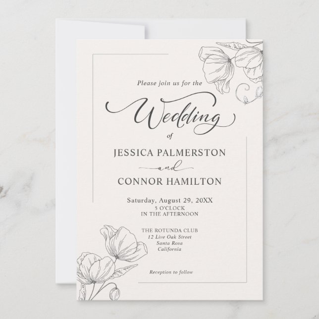 Convite Casamento de Script de Caligrafia Elegante Simples (Frente)