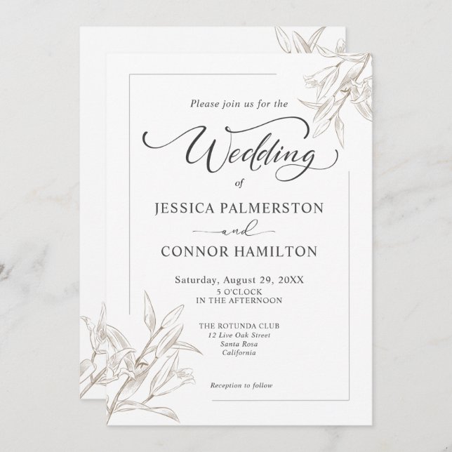 Convite Casamento de Script de Caligrafia Elegante Simples (Frente/Verso)