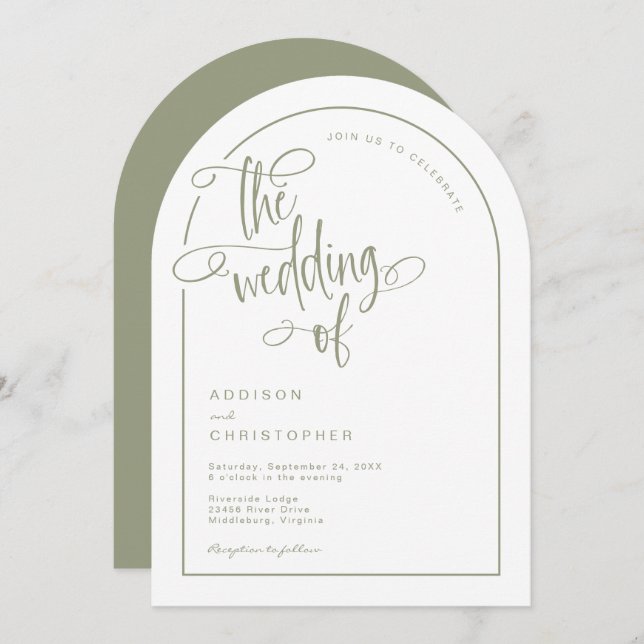 Convite Casamento de Script de Caligrafia Manuscrito Moder (Frente/Verso)