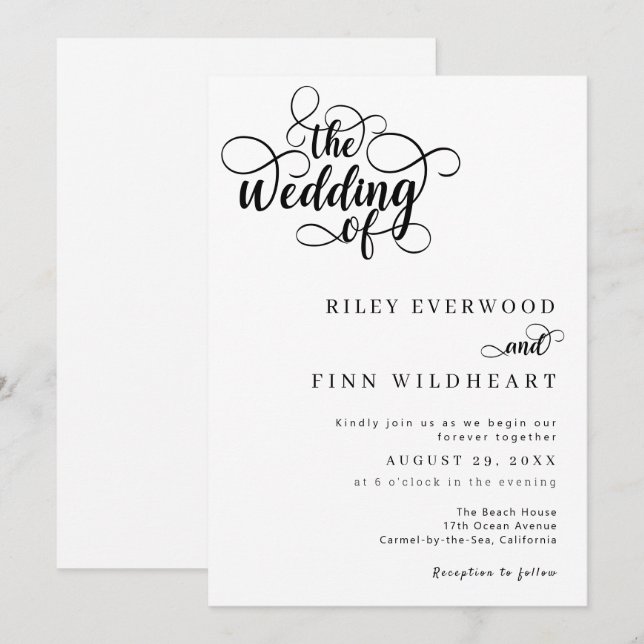 Convite Casamento de Script de Caligrafia Moderna Elegante (Frente/Verso)