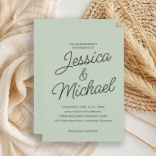 Convite Casamento de Script de Carvão Verde do Modern Sage