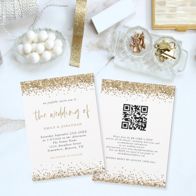 Convite Casamento de Script de Código QR de Confetti de Gl (Criador carregado)