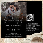 Convite Casamento de Script de Código QR de Foto Elegante<br><div class="desc">Foto Elegante de Código QR de Script de Código Negra. Com um código QR para o seu site de casamento no verso para que seus convidados possam RSVP e ver todos os detalhes on-line sem a necessidade de gabinetes separados. Seu código QR será gerado automaticamente para atualizar o código de...</div>