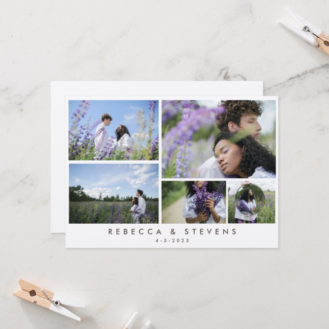 Convite Casamento de Script de Colagem de Fotos Russo Simp (Frente/Verso In Situ)