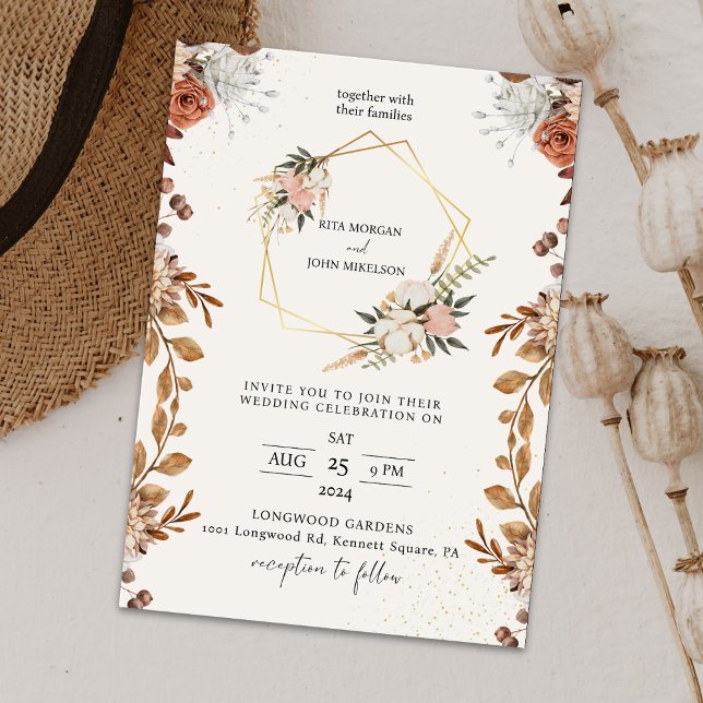Convite Casamento de Script de Creme Moderno Boho (Criador carregado)
