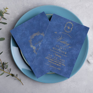 Convite Casamento de Script de Escrita Manual/Azul empoeir
