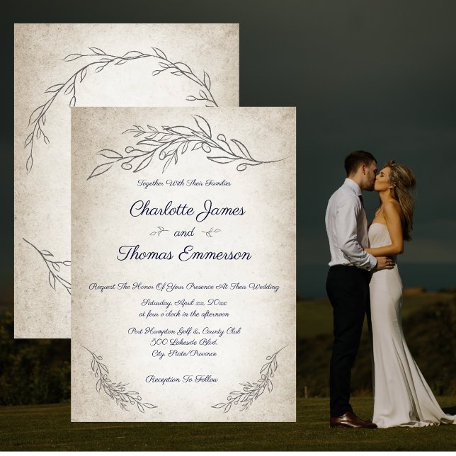Convite Casamento de Script de Folhas Suaves Elegantes (Criador carregado)