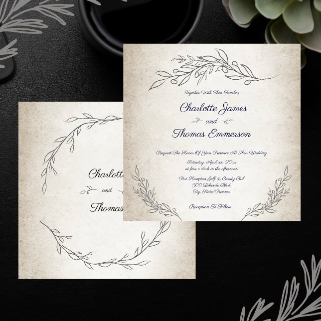 Convite Casamento de Script de Folhas Suaves Elegantes (Elegant Soft Leaves Script Wedding Invitation)