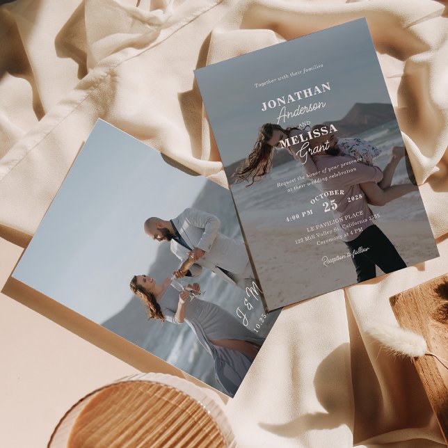 Convite Casamento de Script de Foto de Sobreposição Elegan (Criador carregado)