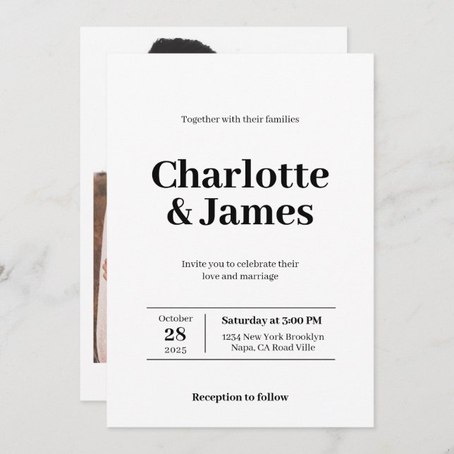 Convite Casamento de Script de Foto Moderno Retroativo Mín (Frente/Verso)